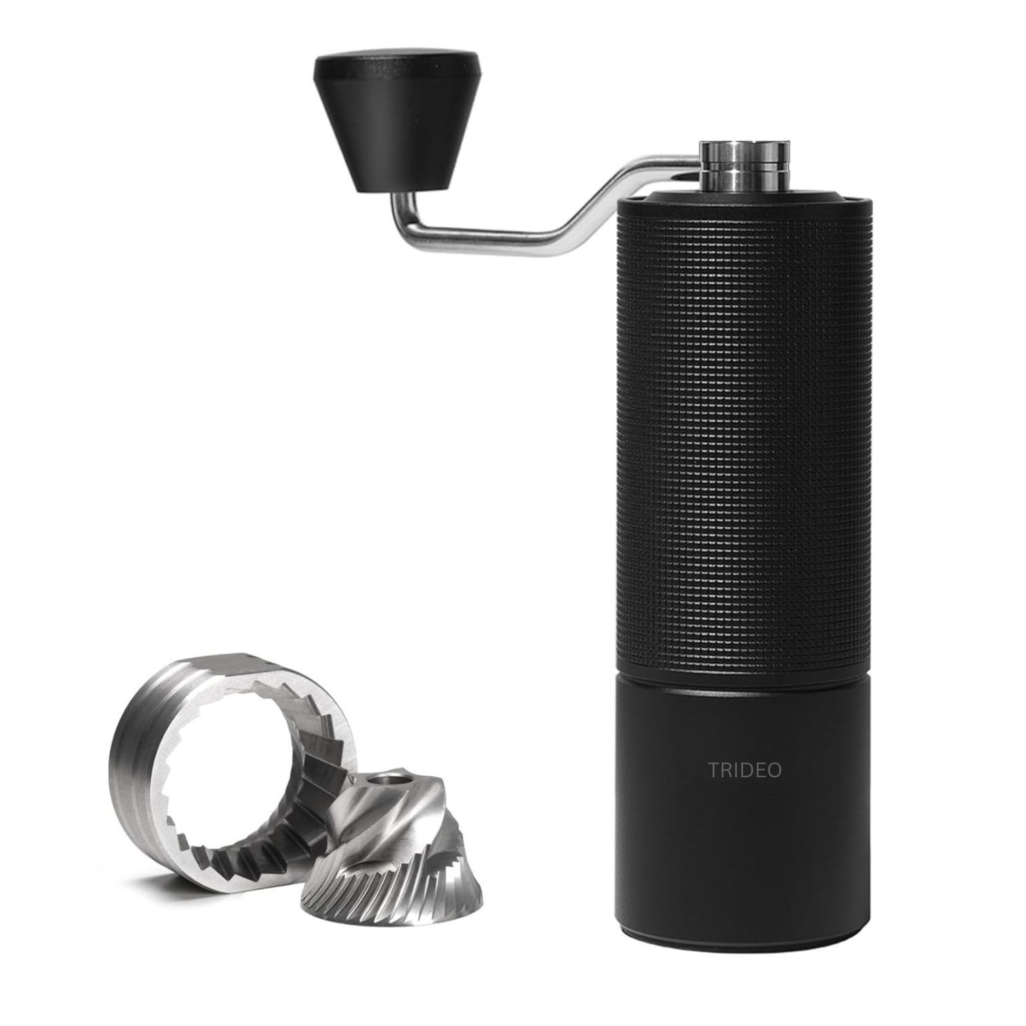 TRIDEO Manual Coffee Grinder Capacity 25g with CNC Stainless Steel Conical Burr, Internal Adjustable Setting, Double Bearing Positioning, Hand Grinder Gift (Black)