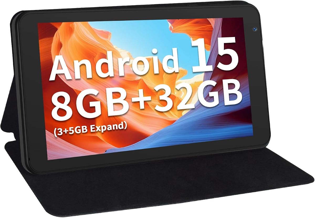 Tableta de 7 pulgadas con estuche, expansión de 32 GB + 1 TB, WiFi 5G, pantalla IPS (negro)