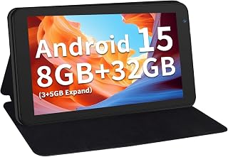 7 Inch Tablet with Case, 32GB+1TB Expand, 5G WiFi,IPS Display (Black) | Five Core Android 15 Tablets,3500mAh,Dual Camera, Type C Tablet PC