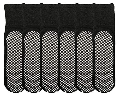 Yacht & Smith Loose Fit Gripper Bottom Diabetic Non-Skid Slipper Black Socks, Grippy Hospital Sock, Wholesale Bulk (MENS (10-13), 6)