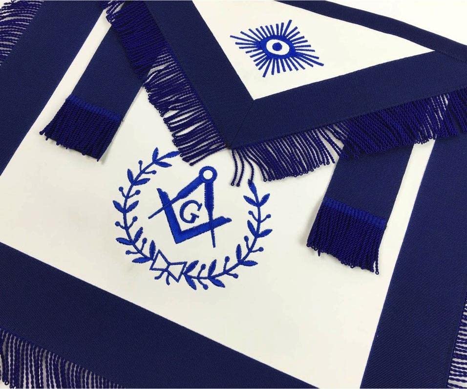 Masonic Blue Lodge Master Mason Apron Machine Embroidery with Fringe Navy (Synthetic,Machine Embroidery)