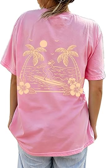 Oversized Graphic Tees for Women Teens Summer Ocean Short Sleeve Crewneck Loose T Shirts Y2k Beach Streetwear