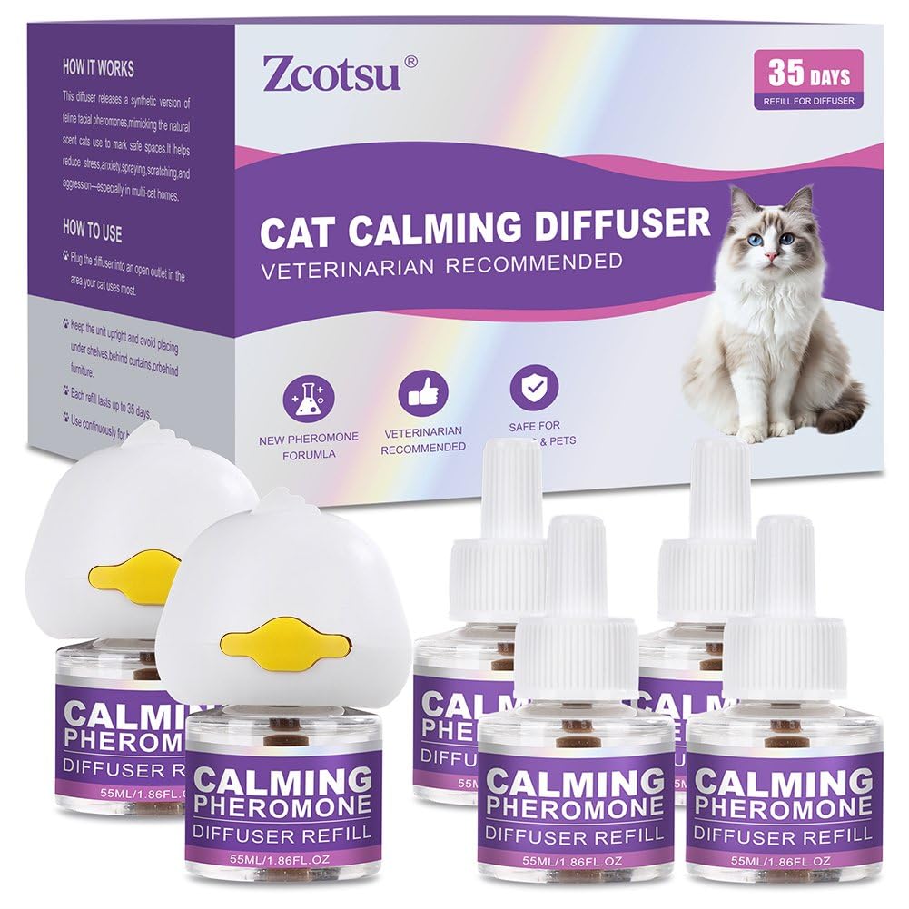 Cat Calming Diffuser Refill Kit - 35 Days Pheromone Formula to Relieve Stress, Reduce Scratching, Urine Spraying & Hiding - for Cats & Kittens
