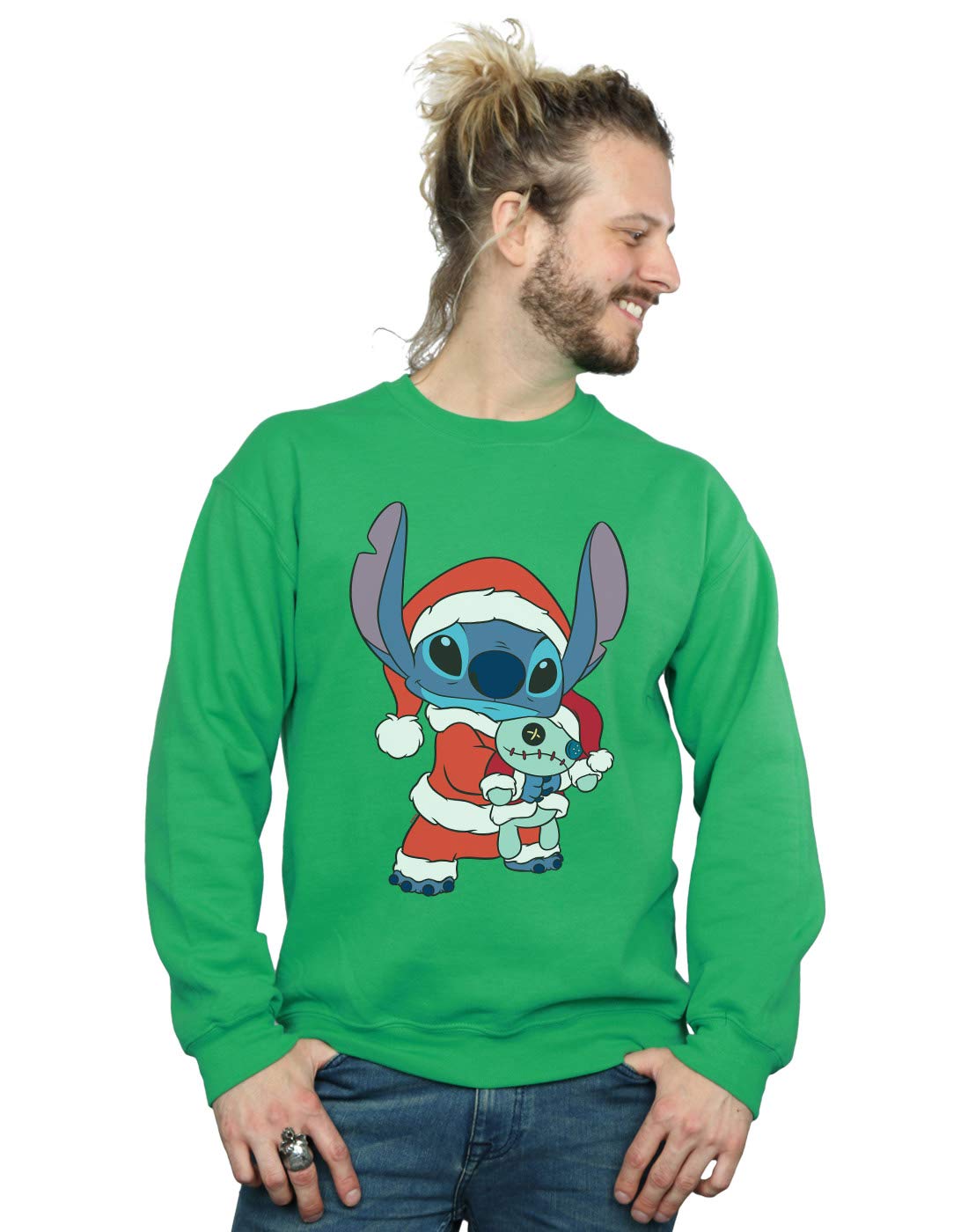 Absolute Cult Men's Irish Green Disney Lilo And Stitch Stitch Christmas Sweatshirt Large