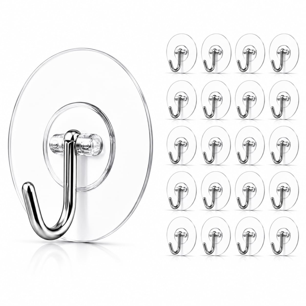 Self Adhesive Wall Hooks - 20 Pcs Heavy Duty Wall Hooks for Hanging | Nail Free Sticky Hooks for Wall Heavy Items Without Drilling, Transparent Wall Hanger Hook-image-48