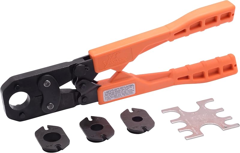 SharkBite 3/8 Inch PEX Crimp Tool Multi-Head Kit, Orange Handles, Plumbing Fittings, 23100