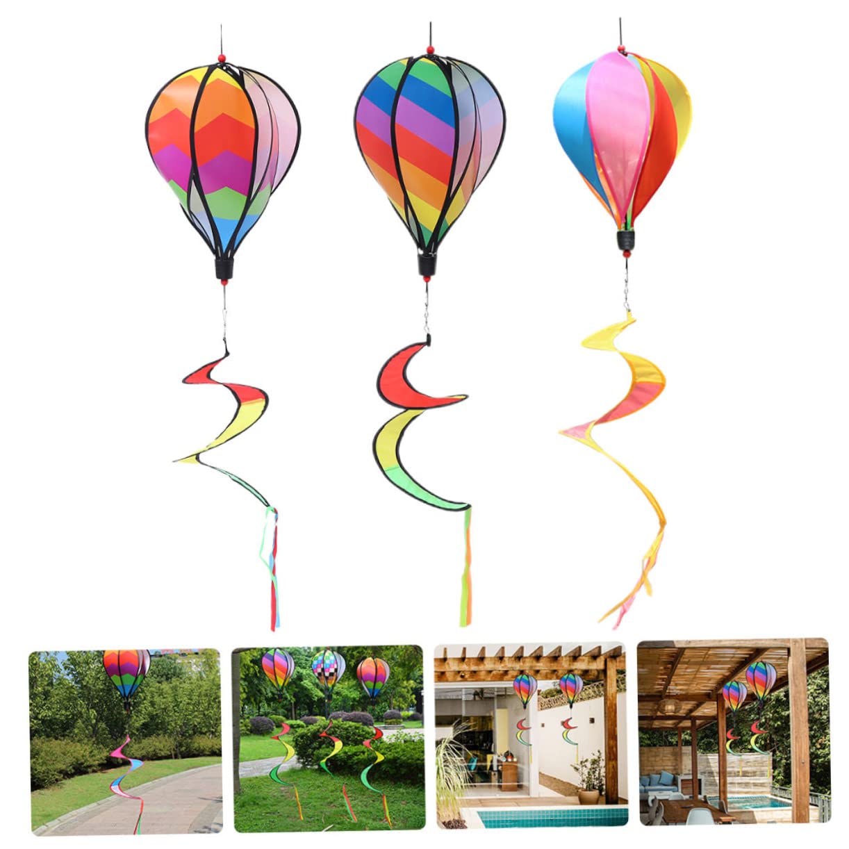 VANZACK 3Pcs Hot Air Balloon Hanging Wind Spinners Spiral Windmill Decorations for Garden Lawn Outdoor Decor Eye Catching Design for Parties and Events