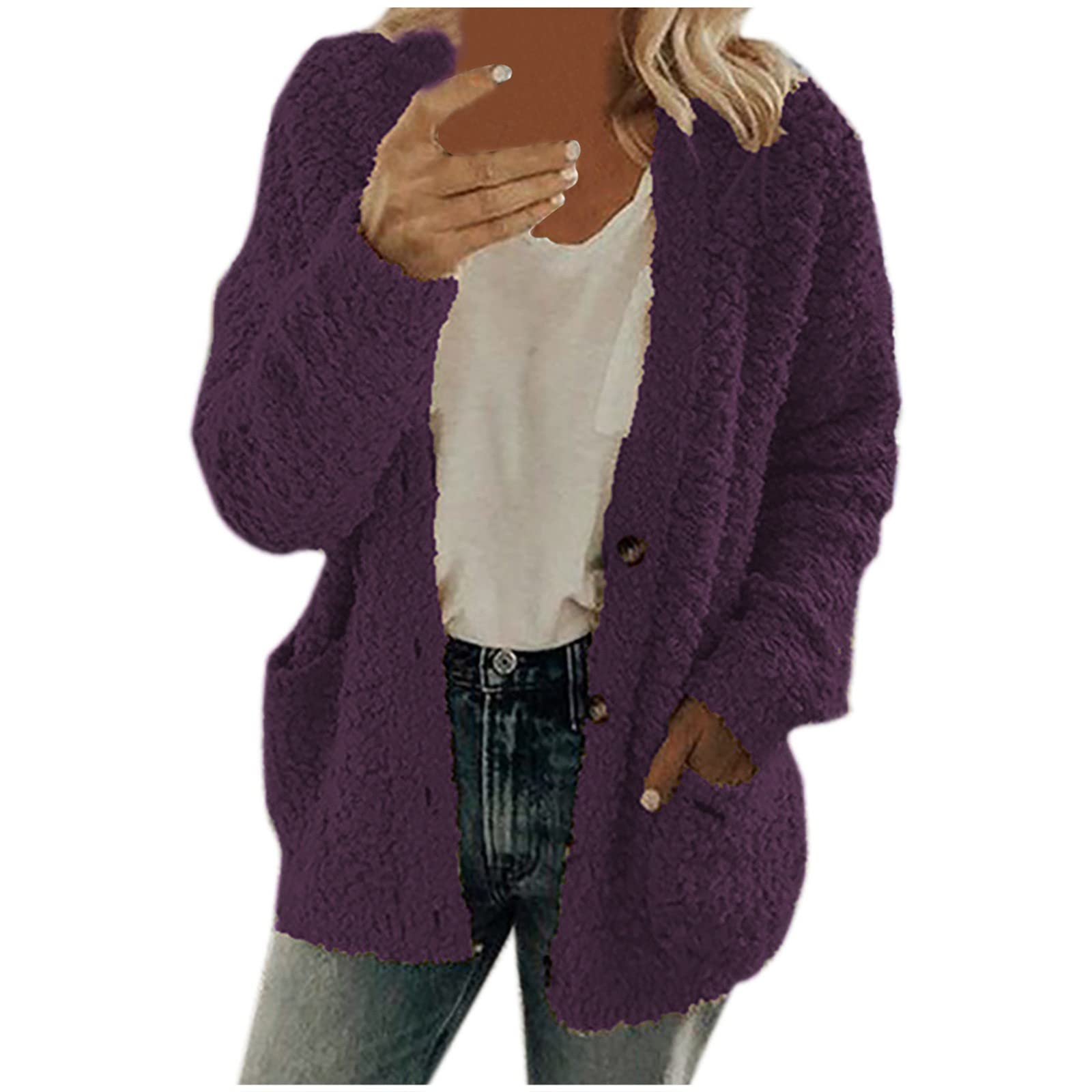 Winter Coats For Women Fleece Jacket Warm Casual Coats With Pockets Long Sleeve Button Down Cardigans Sweaters
