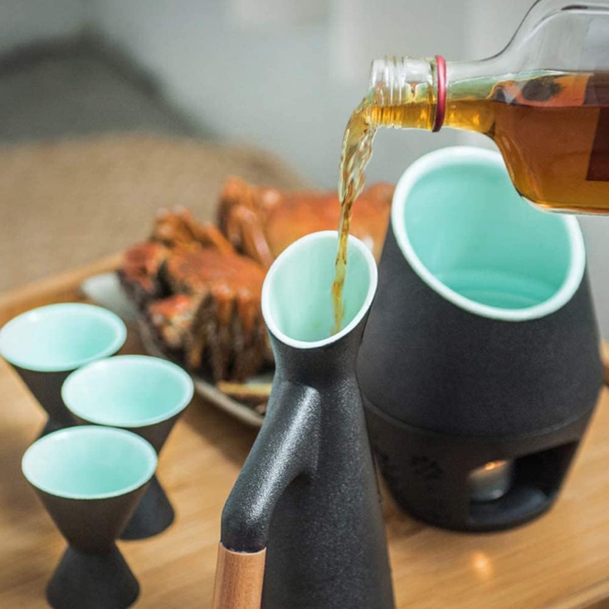 8 Pcs Sake Cups Set with Warming Pot, Elegant Design Best Gift for Family and Friends, with 4 Sake Cups, 1 Sake Pot, 1 Warming Pot, 1 Heating Stove, 1 Ceramic Tray