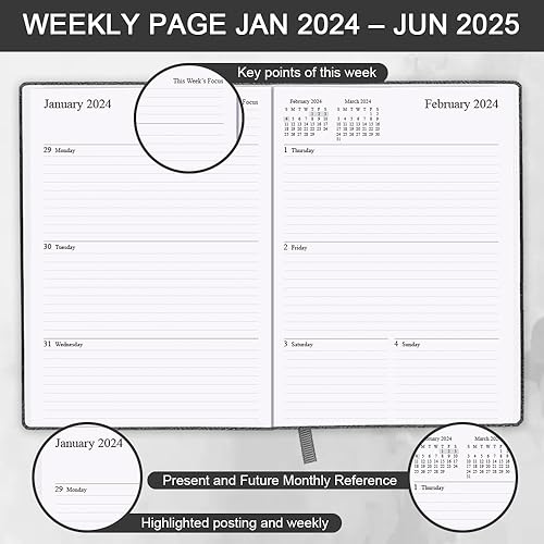 Miniatura 4 de Agenda 2024-2025  18 meses (ahora - 25 de junio) Agenda académica 5.8 x 8.5 pulgadas, agenda semanal y mensual 2024-2025 con soporte para bolígrafo,