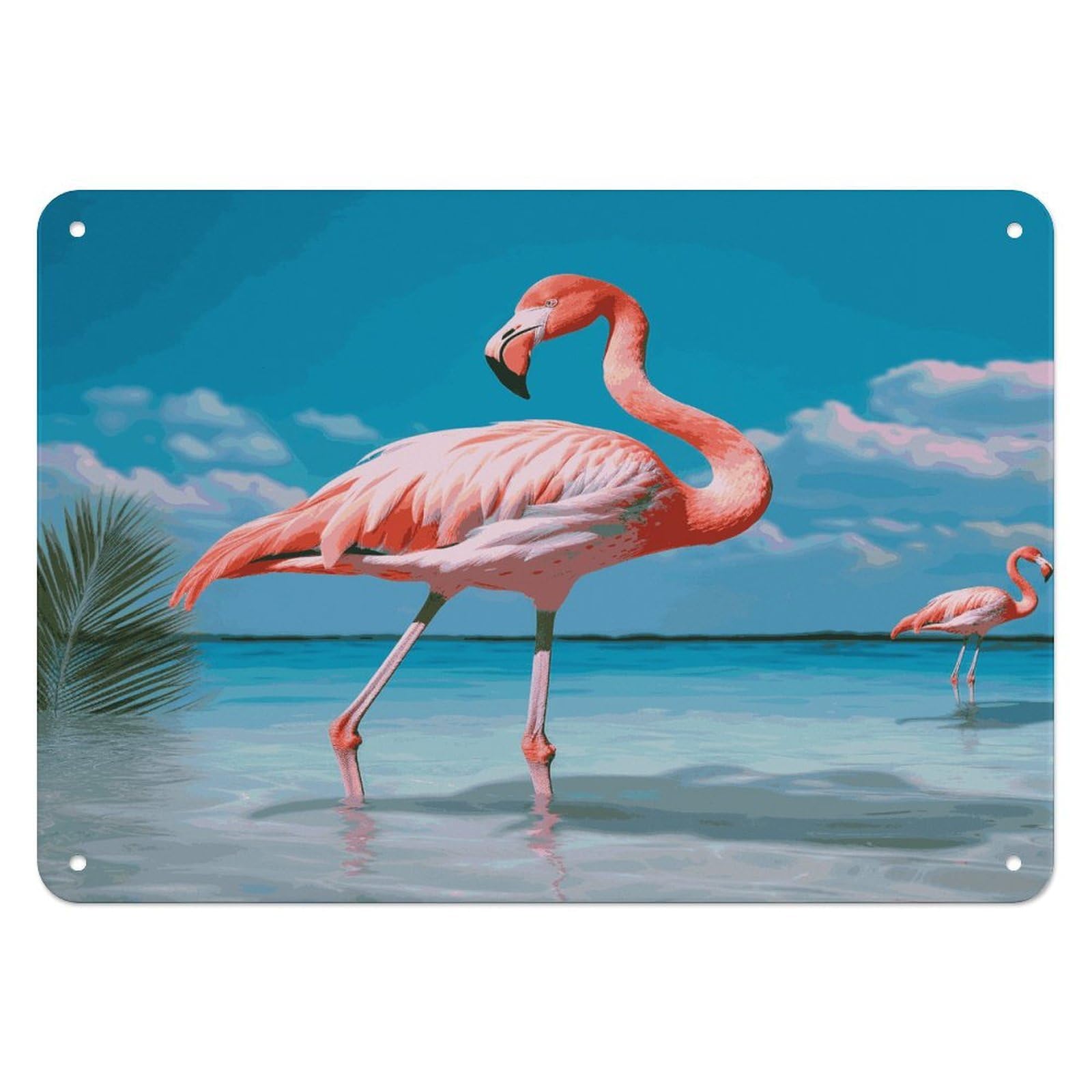 Fodpand Style Flamingo In Water Retro Vintage Metal Tin Sign,Wall Art Decor Garden Plaque Poster For Bedrooms Yard Bars Pubs Patios Porches 7.9X5.5 Inch