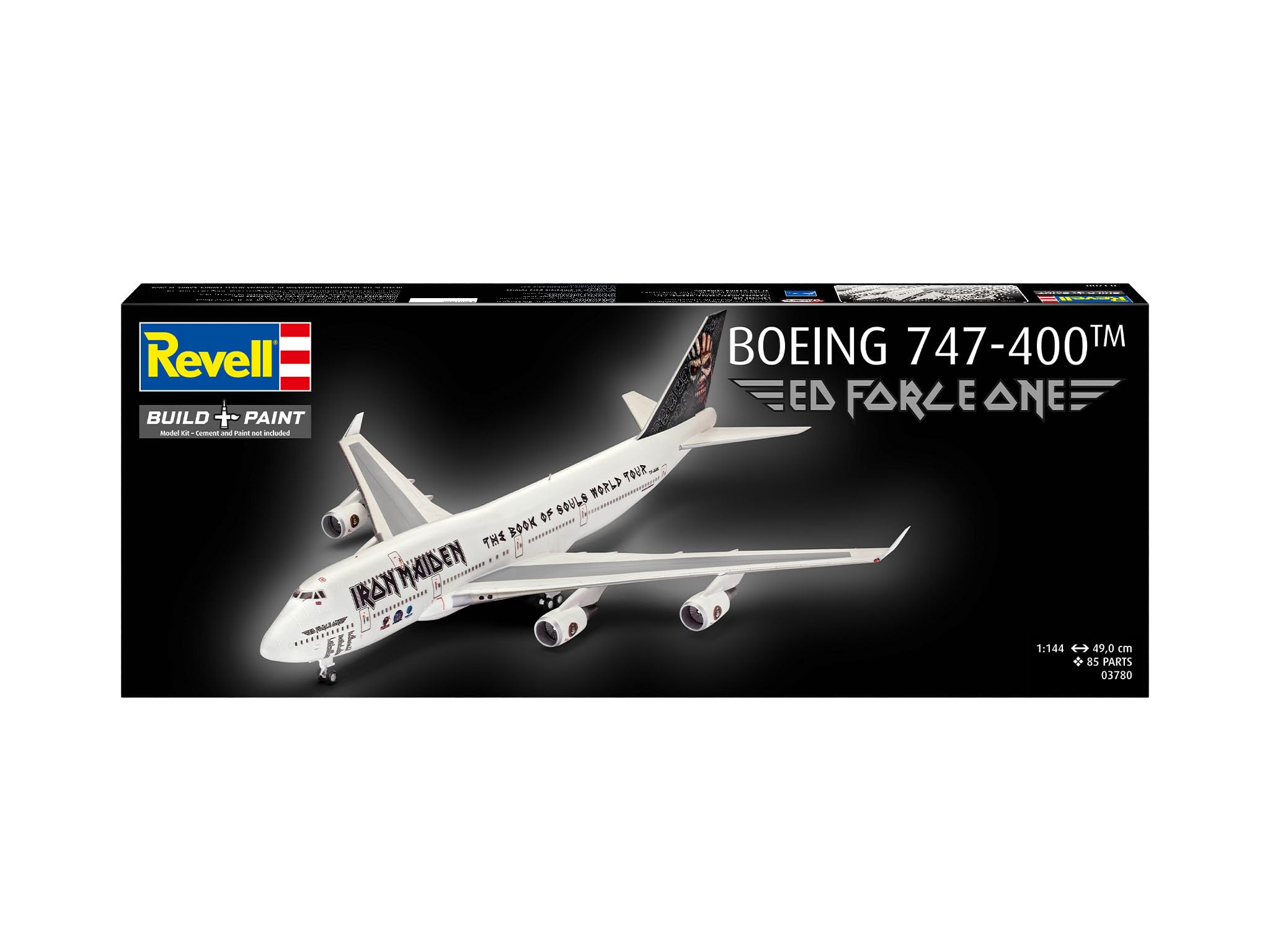 Revell 03780 Boeing 747-400 Iron Maiden Ed Force One Kit de maquette en plastique non construit/non peint à l'échelle 1:144