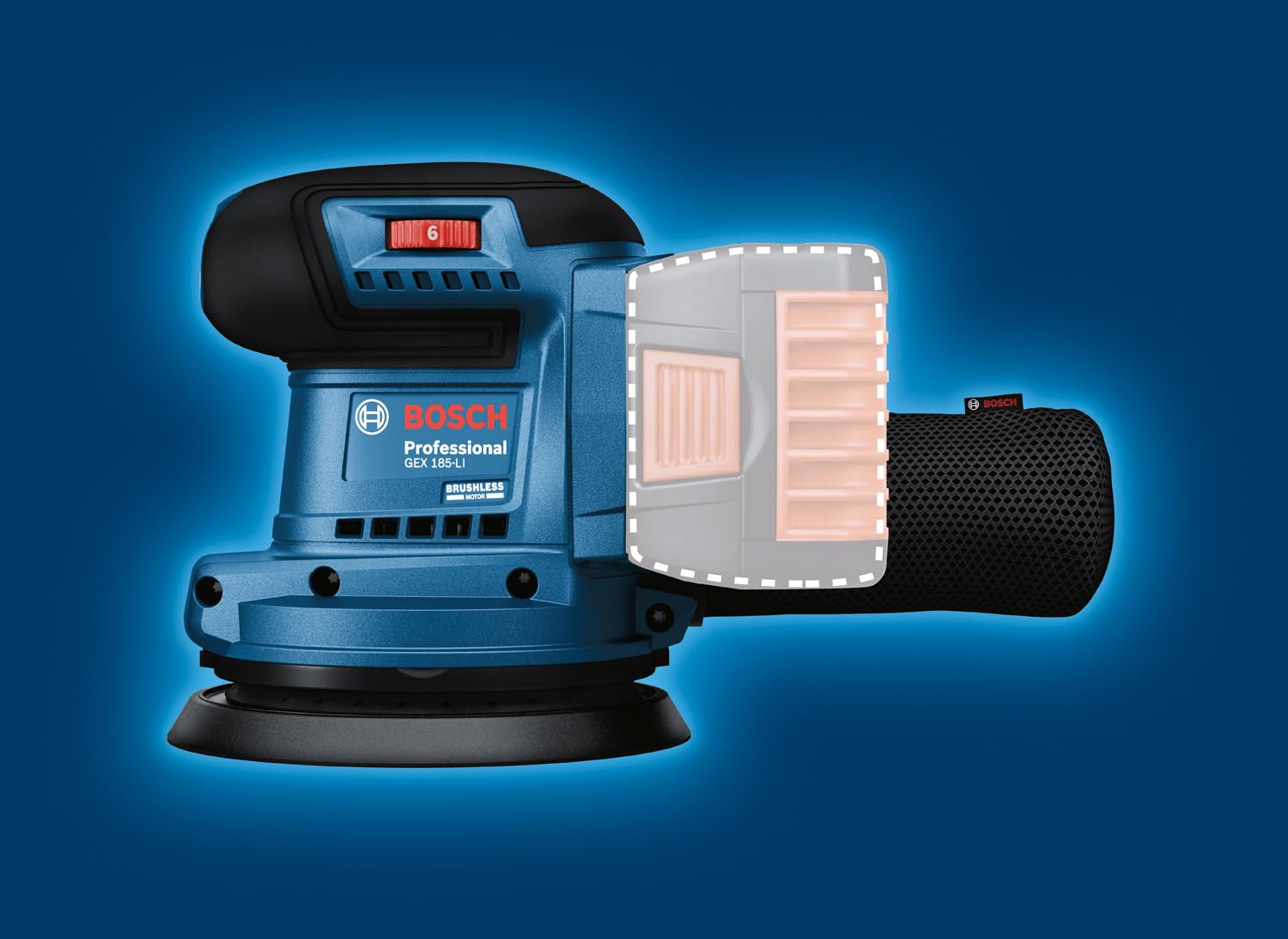 Bosch Professional Sistema de 18 V, lijadora orbital a batería GEX 185-LI (1 batería GBA 18 V 4,0 Ah, cargador rápido GAL 18 V-40, maletín)