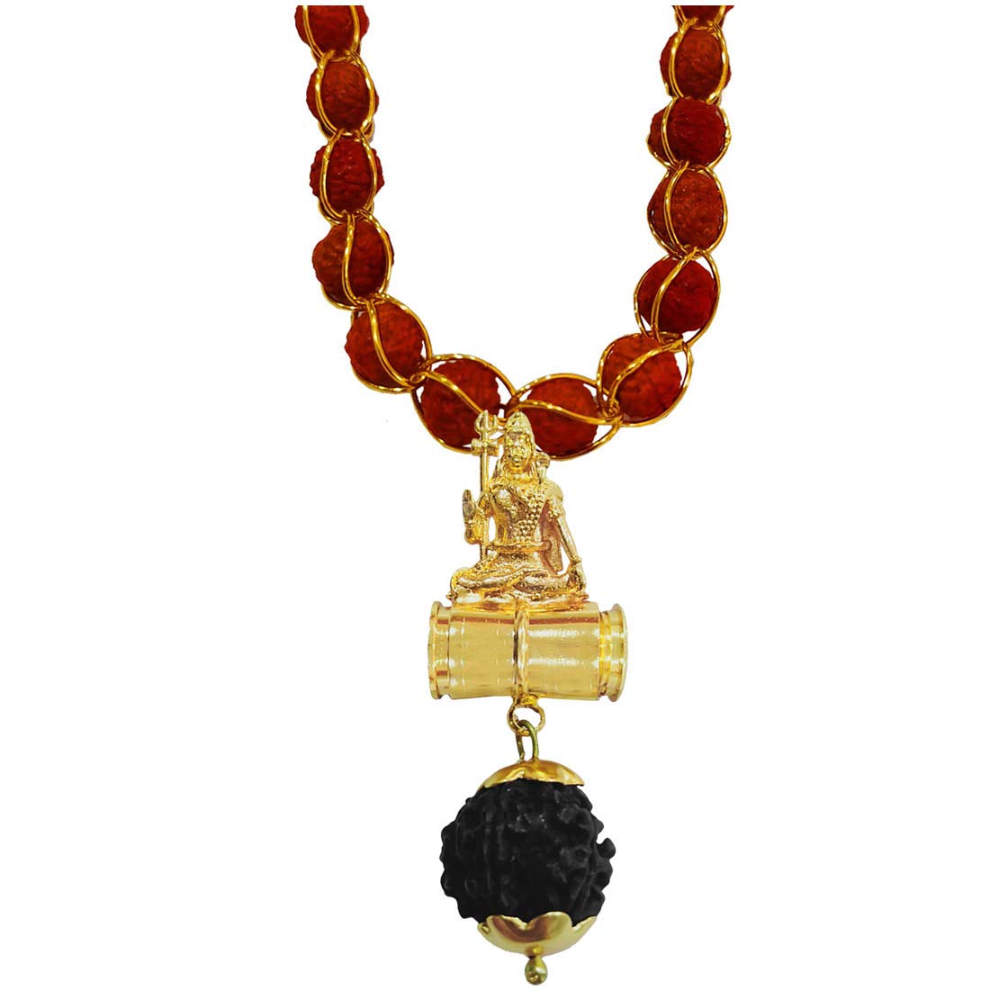 Religious Lord Shiv Shambhu Bholenath Sitting on Damru Locket with Gold Plated Cap Panchmukhi Rudraksha Mala-image-36