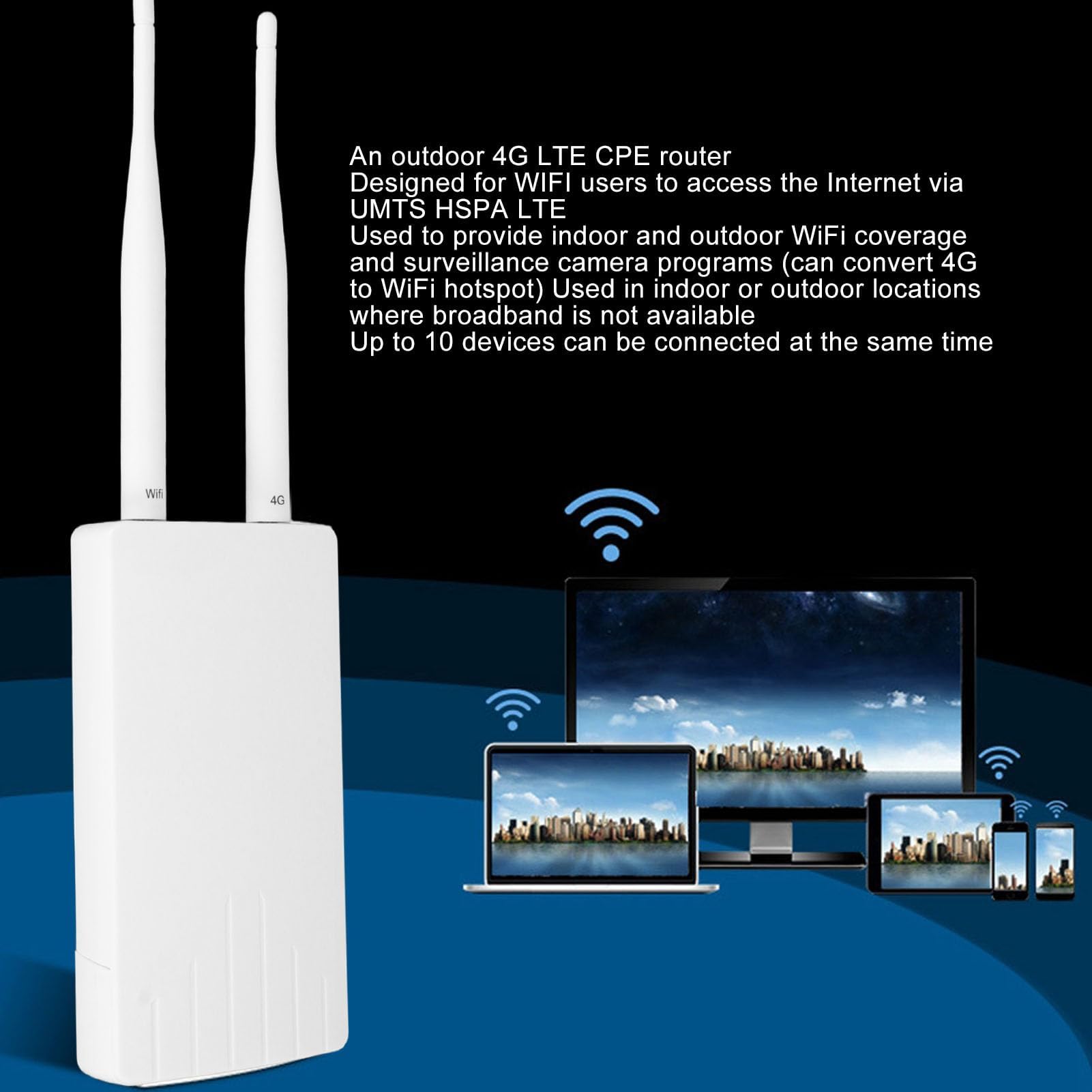 Routeur de Modem 4G LTE Extérieur débloqué avec Emplacement pour Carte SIM, Routeur WiFi de Carte SIM Extérieur étanche 4G LTE CPE Routeurs LTE 150 Mbps pour L'usine (Prise UE)