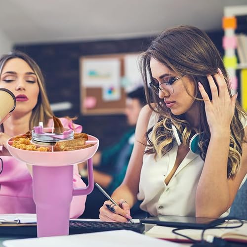 Miniatura 8 de ALINK Stanley - Tazón de aperitivos para vaso Stanley de 40 onzas con asa, bandeja para aperitivos, color rosa