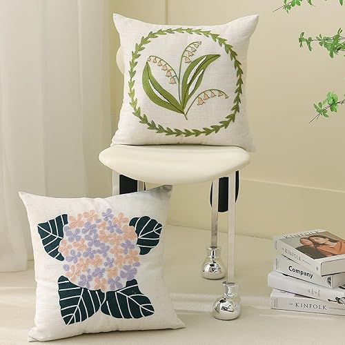 Miniatura 2 de MOCOFO Funda de almohada bordada de lona de 18 x 18 pulgadas, para las cuatro estaciones, bordado general, artesanía, moderna, simple, almohada para