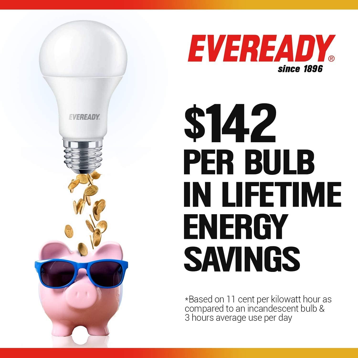 EVEREADY Led Light Bulbs, Non-Dimmable, 100 Watt Equivalent Light Bulbs (14W Led Bulb), 1600 Lumens, 2700k Soft White Color, A19 E26 Base Led Replacement for Halogen Bulb, UL Certified – 6 Pack