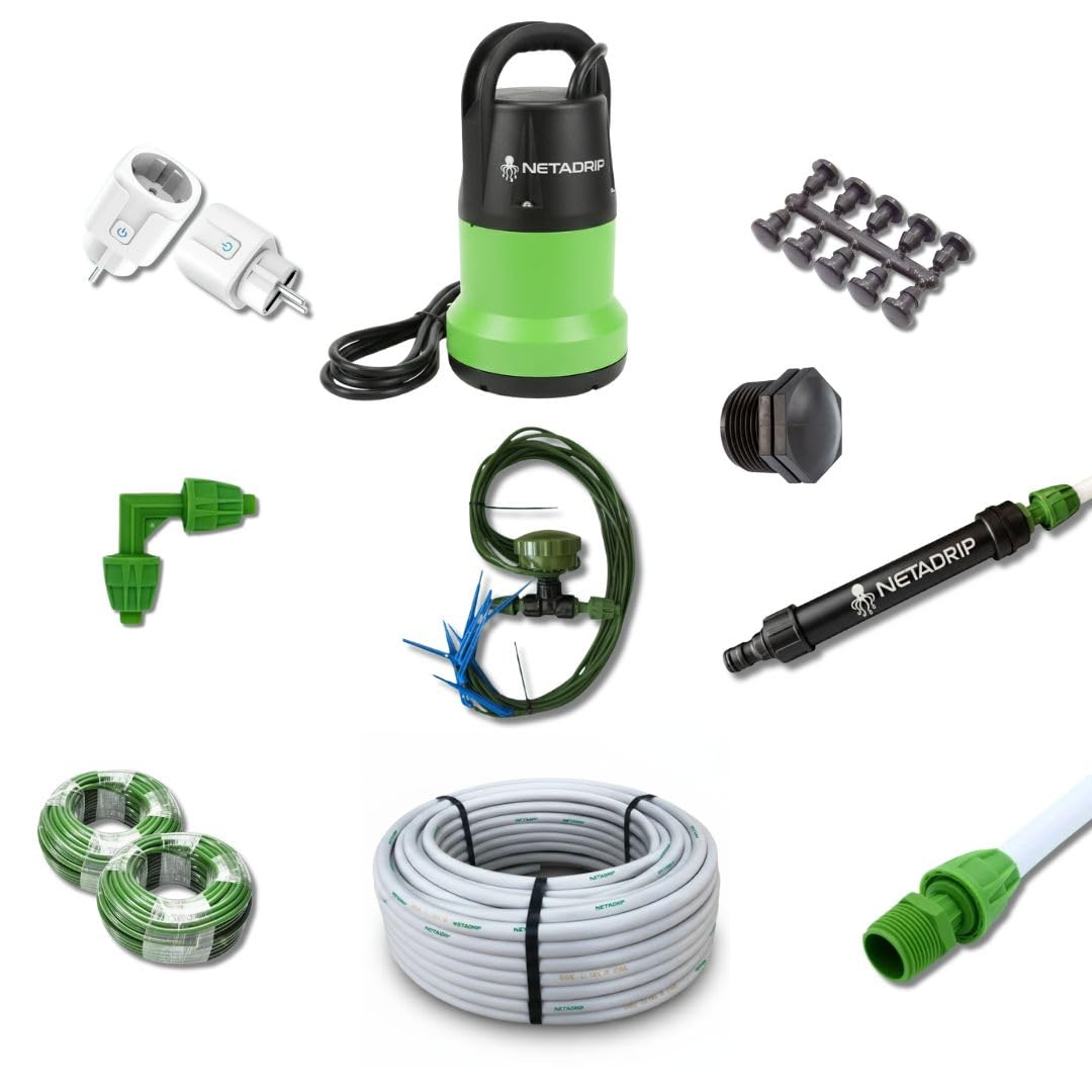 Kit di irrigazione automatica a goccia, sistema di microirrigazione, pompa sommergibile 6500 l/h, 12 piante.