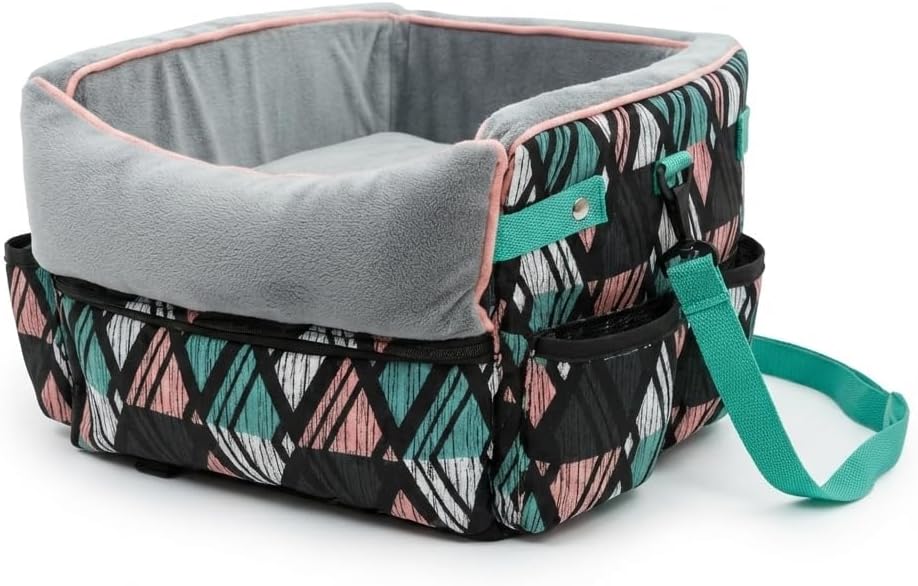 Dog Car Booster Seat for Small Dogs – Secure Pet Travel Carrier with Safety Belt & Storage Pockets –Portable Center Console Dog Car Seat