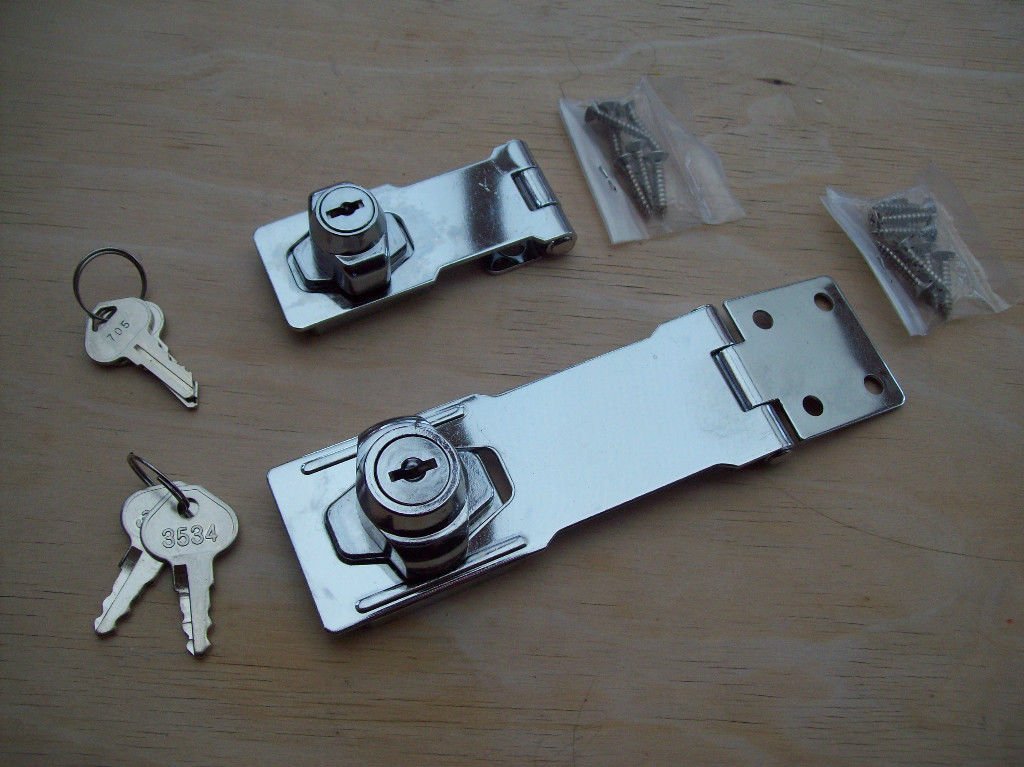 Ironmongery World Chrome Ironmongery World® 2 Sizes Self Locking Hasp Lock For Vans Shed Gates (4" Inch)