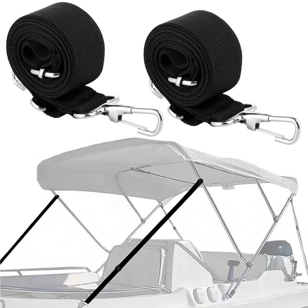 Bimini - Correas superiores de 25 a 45 correas ajustables reforzadas, 2 piezas resistentes ajustables con ganchos dobles a presión, correas de cincha de barco de grado marino