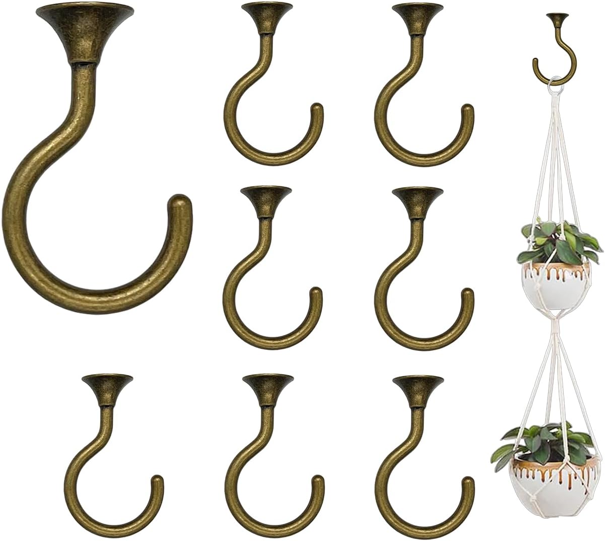 8 Sets Large Swag Ceiling Hooks Heavy Duty Swag Hook with Hardware for Hanging Plants Ceiling Installation Cavity Wall Fixing (8 Sets, Antique Brass)