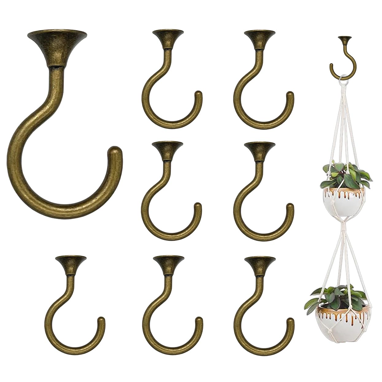 Large Swag Ceiling Hooks Heavy Duty Swag Hook with Hardware for Hanging Plants Ceiling Installation Cavity Wall Fixing (8 Sets, Antique Brass)