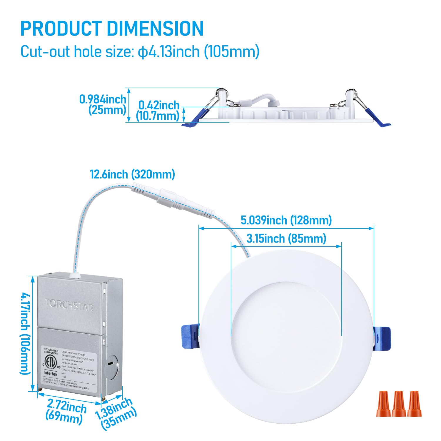 TORCHSTAR 4" Slim Recessed Lighting with Junction Box, Basic Series Ultra Thin LED Recessed Light 4000K Cool White, 10 W 650 lm, możliwość ściemniania LED Downlight, ETL & Energy Star, 6 sztuk