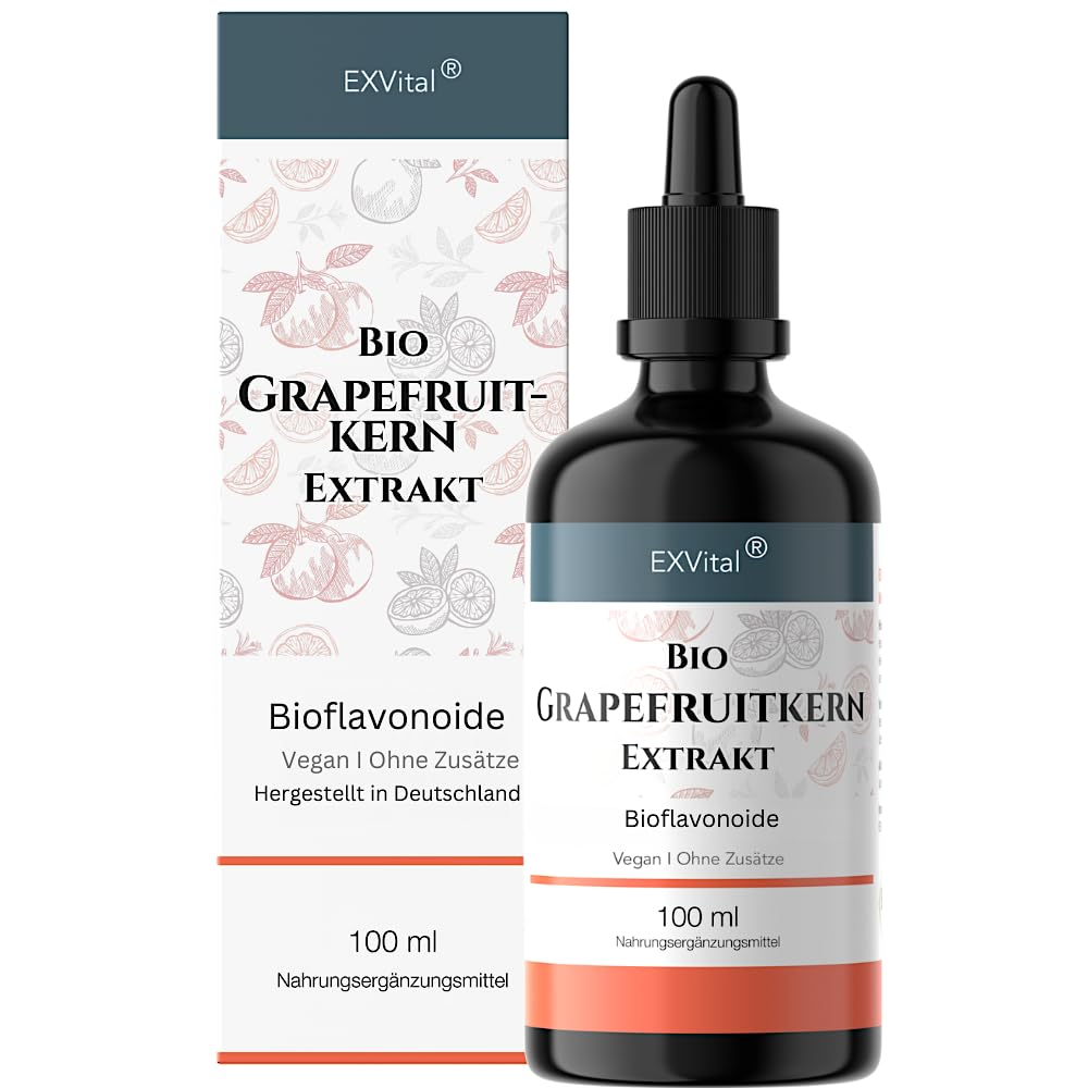 EXVital Bio Grapefruitkernextrakt, 2600mg Grapefruit Extrakt aus Kern und Schale,100ml Flasche, laborgeprüft und biozertifiziert.. Hochdosiert, vegan. ApoTest: "Sehr gut"