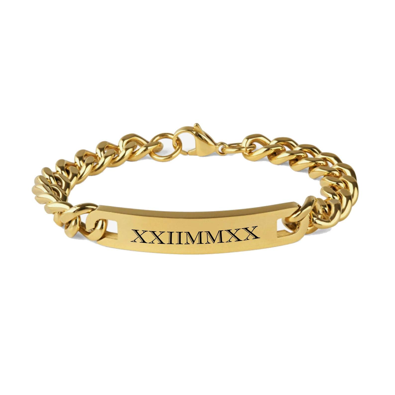 A & L Engraving Personalized Gold Men's ID Bracelet Curb Link Engraved Free - Custom Men's Jewelry - Gift For Him - Ships from USA