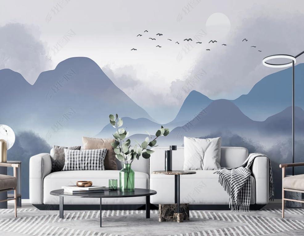 Papier peint intissé brume bleue grand format décor premium
