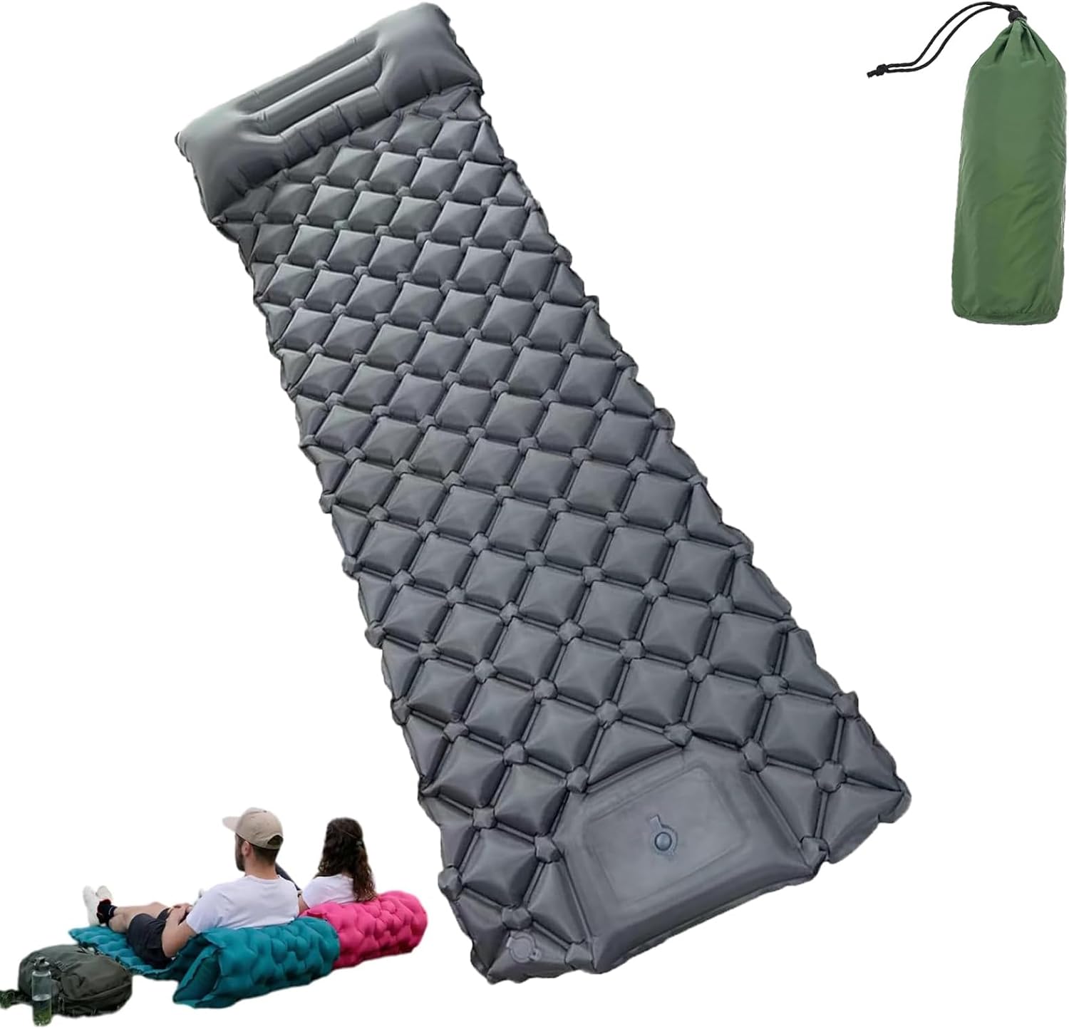 Lounge Mat - Your Portable Chill Zone, Thick Self-Inflating Sleeping Pad with Built-in Foot Pump, Ultralight Camping Mattress with Pillow for Tent, Backpacking & Hiking (Grey)