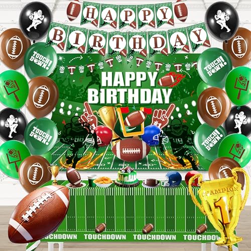 Football Birthday Decorations For Men Happy Birthday Backdrop Banner Balloons Table Cloth Paper pom poms Party Supplies for Boys