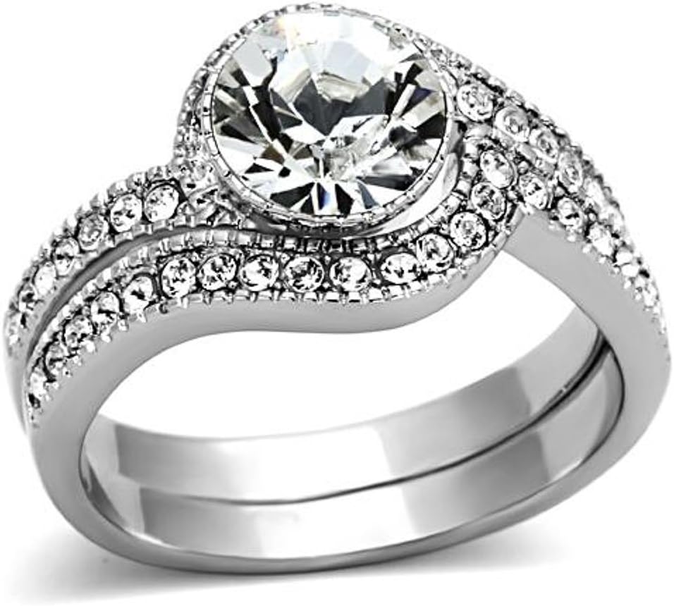 Marimor Jewelry 2.25 Carat Round Cubic Zirconia Stainless Steel 316 Wedding Band Ring Set Size 5-10