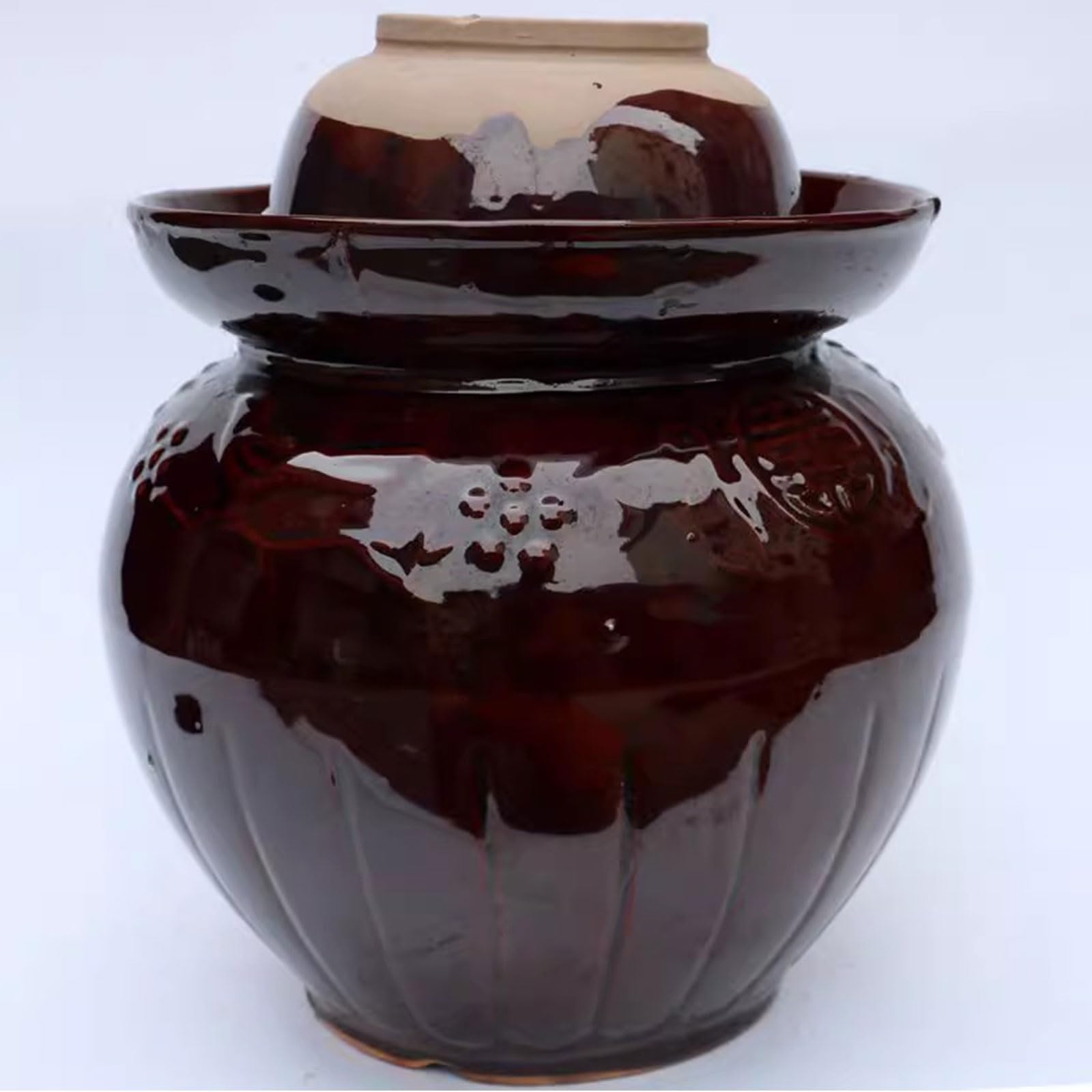 Garnek fermentacyjny z pokrywką z uszczelką wodną - Tradycyjny chiński ceramiczny garnek do kiszenia kapusty - Kamionkowy fermentator do sosu kimchi, warzenia kombuchy,3.5L