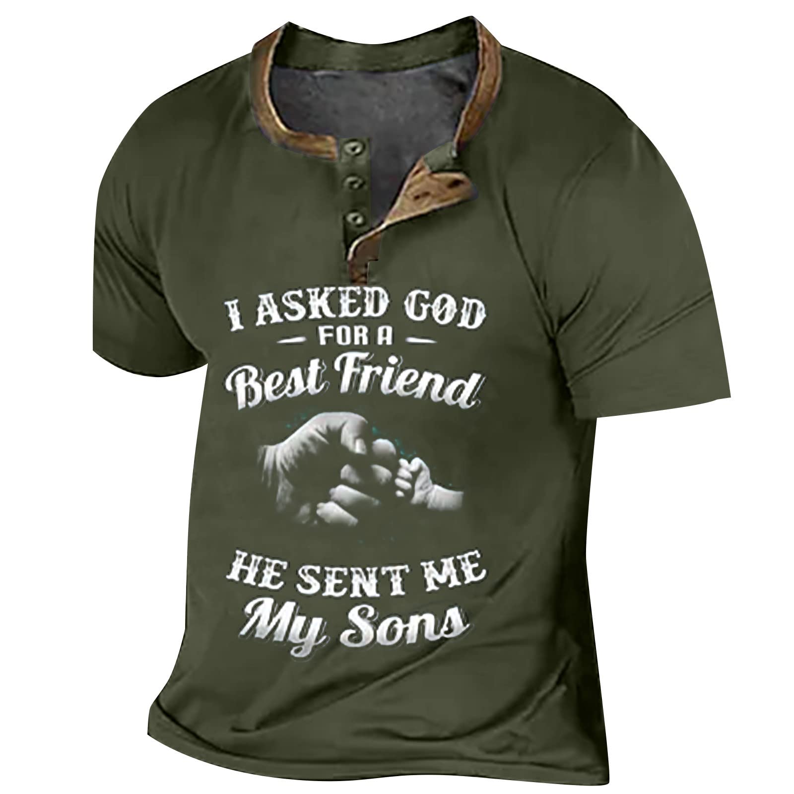 GenericMen's Vintage Casual Short Sleeve Henley Shirt Raglan Fit Baseball T-Shirts Tee Letter Print Graphic Athletic Tops