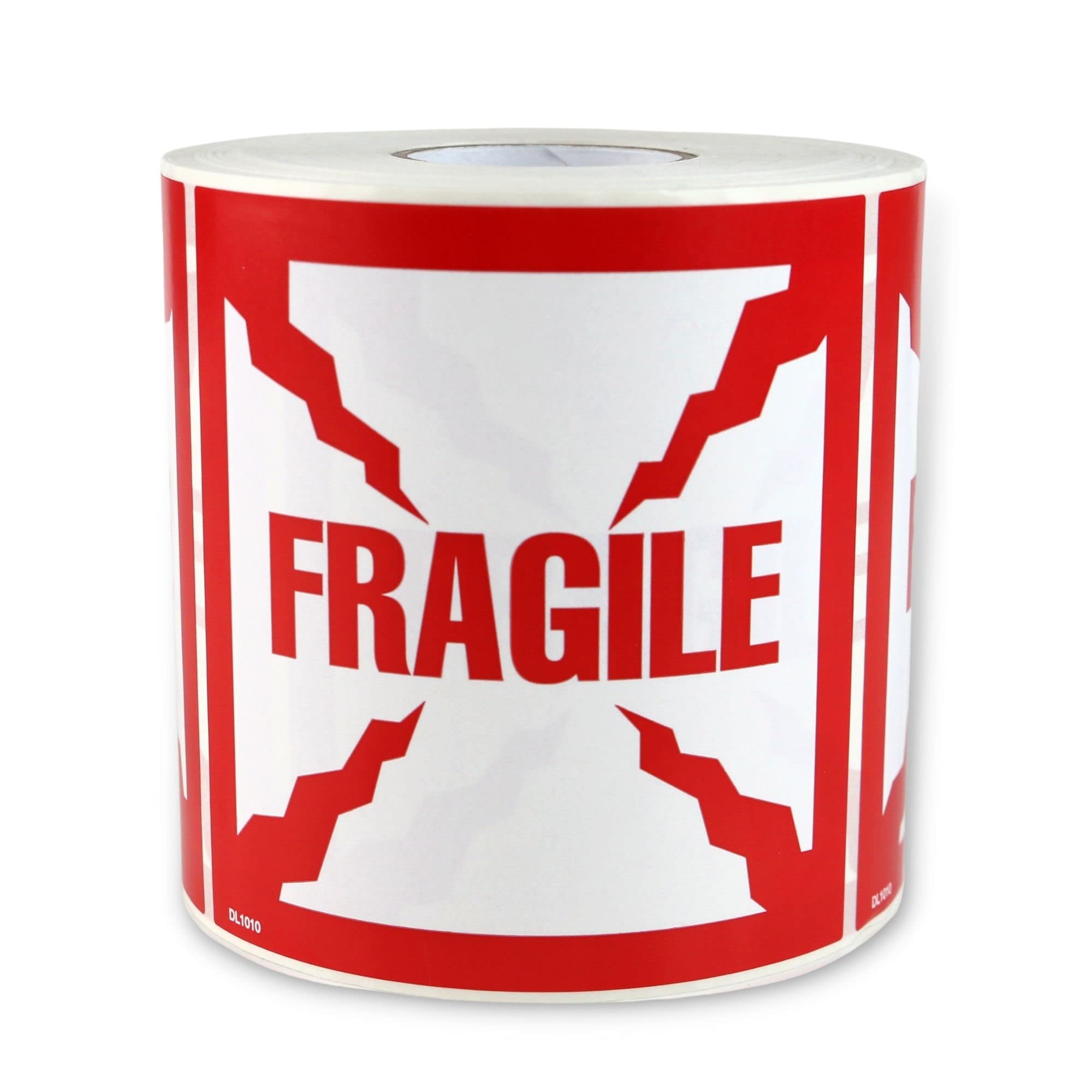 FindTape Etichette fragili [Prodotte negli Stati Uniti]: 4 in. x 4 in. (Bianco con stampa rossa "FRAGILE") / 500-etichette