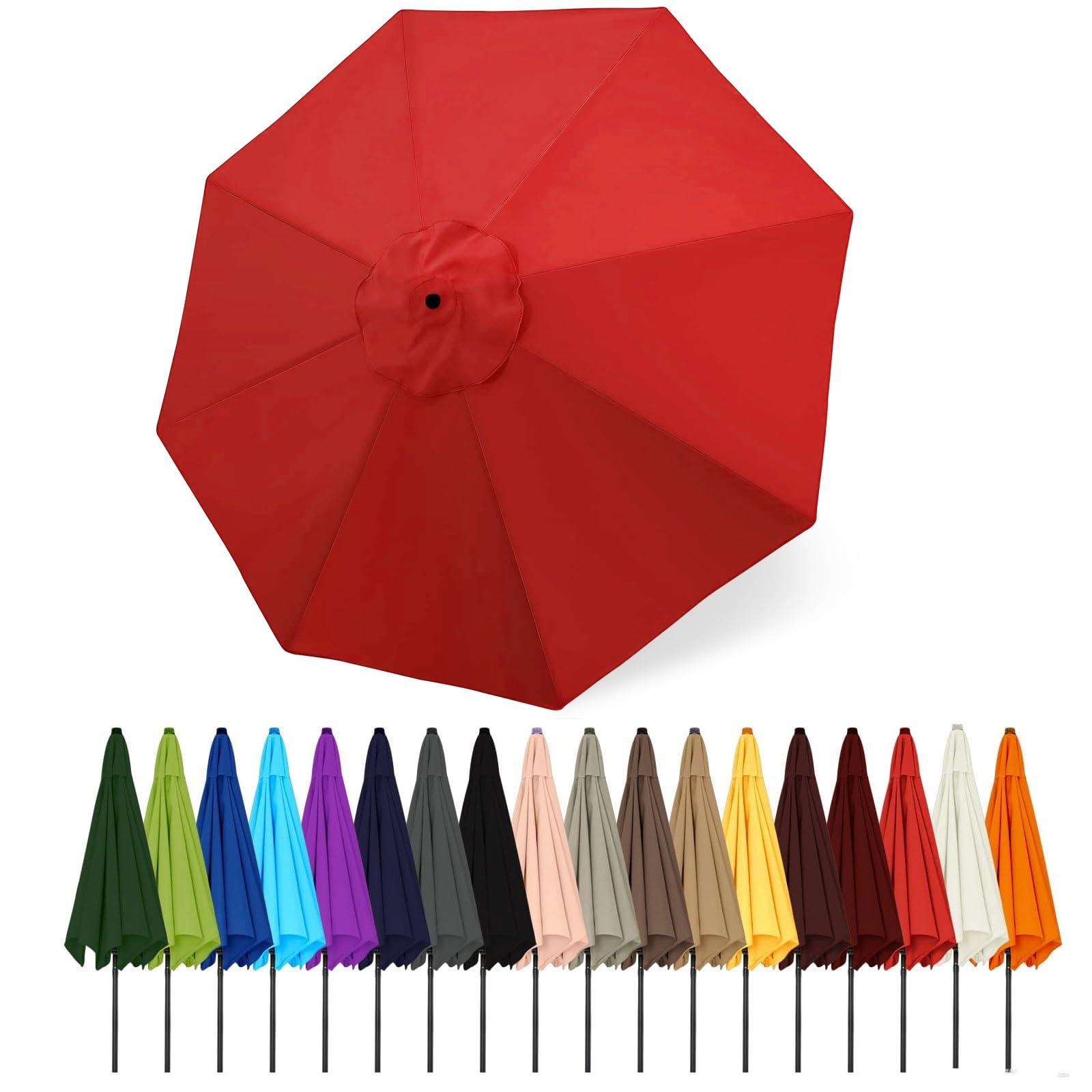 Duchunsheng Umbrella Canopy Replacement Outdoor 6/8 Rib 6FT 7FT 8FT 9FT 10 FT 11FT, Market Patio Table Cover For Backyard Garden Courtyard Swimming Pool Lawn, Market Umbrella Top(Red,2.8m - 6Ribs)