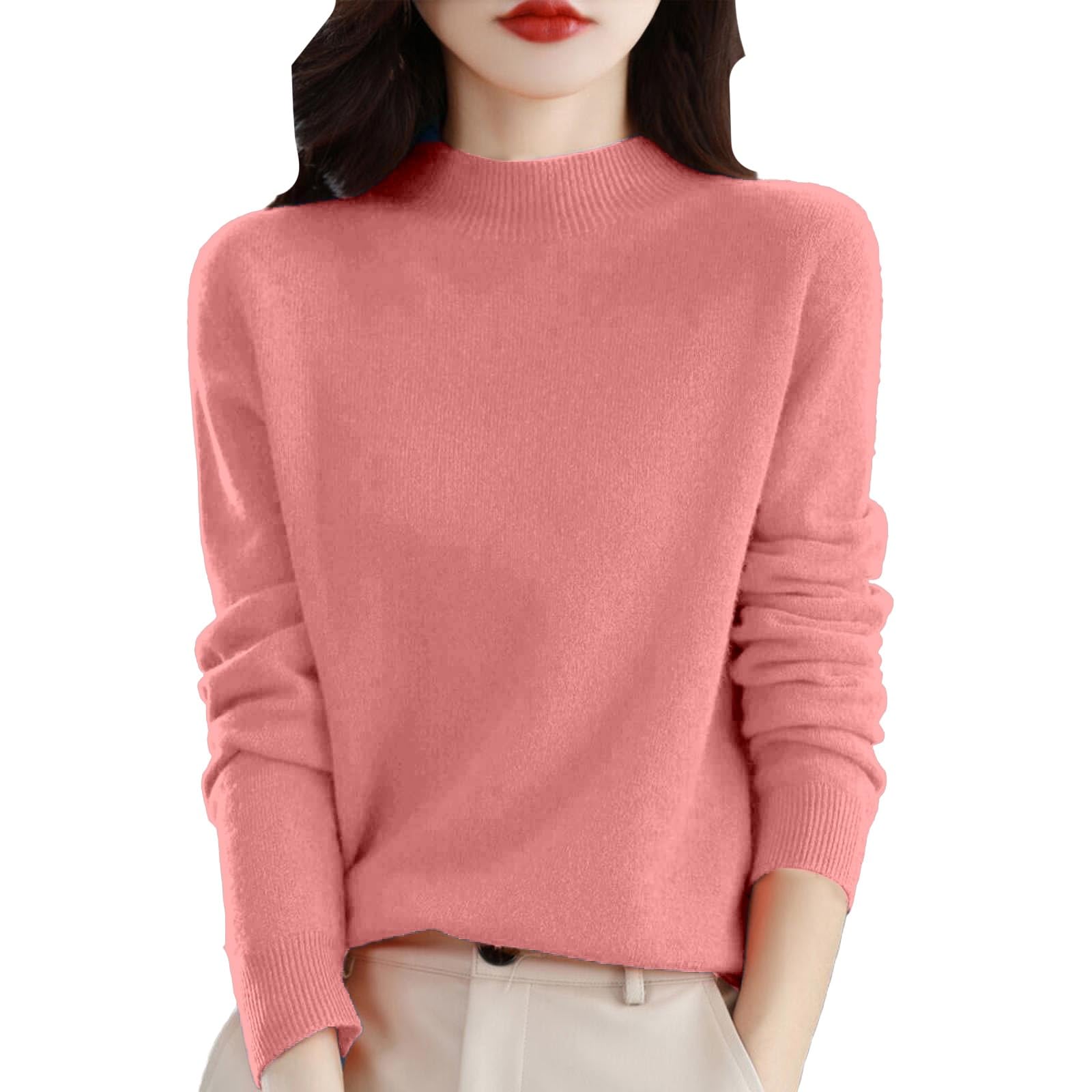 Sweaters for Women Slim Fit Mock Neck Sweater Chunky Knit Sweater Cute Fall Sweaters Warm Winter Long Sleeve