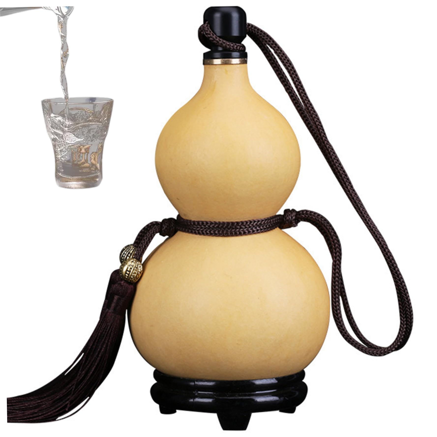 CAKEEYUM Gourd Bottle 150ml Chinese Gourd Water Bottle Leakproof 3.5-4.7" Drinking with Roped Cap & Tassel Portable Natural for Water, Wine Drinking