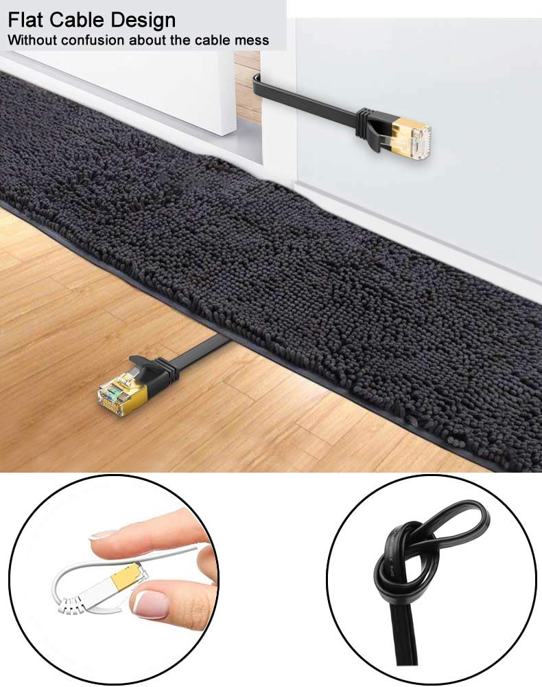 Eono Cat 8 Plat Câble Ethernet, CAT8 Câble Ethernet LAN RJ45 Réseau SFTP Vitesse 40Gbps 2000MHz Compatible avec PS5, Xbox, PC, TV, Routeur, Modem Switch (White, 20M/65FT)