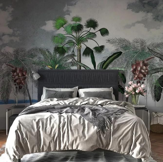 Papier peint plante tropicale pour salon moderne | Fresque murale TV 3D