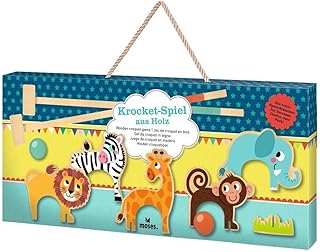 moses. Wooden Croquet Game, Classic Game for Ages 4+, Mini Golf Game for Indoor & Outdoor with 5 Goals, 2 Bats & 2 Balls, for 2 Players