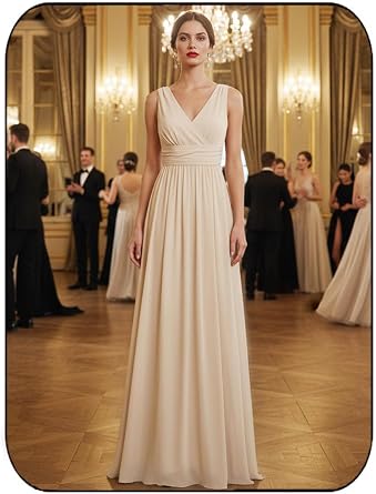 CASDRE Womens V Neck Sleeveless Maxi Dress Long Split Prom Gowns High Waist A-line Evening Party Dresses