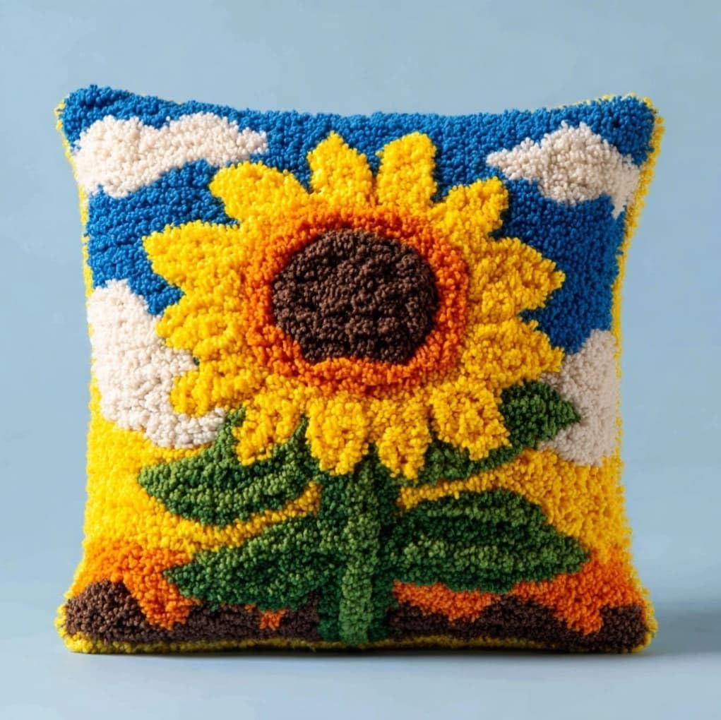 AxiangziK Latch Hook Cushion Kit 43x43cm,Sunflower Flowers