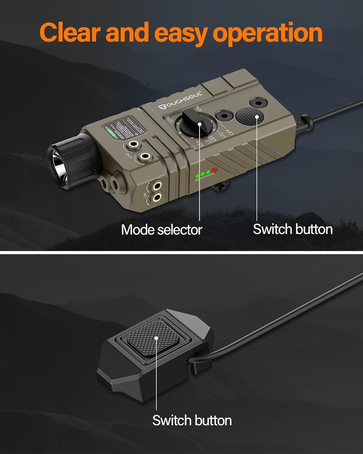 TOUGHSOUL Mlok and Picatinny Mounted Tactical Flashlight Green Laser Infrared(IR) Laser 3 in 1 Combo, 1600 Lumen Light with Remote Pressure Switch for Rifle