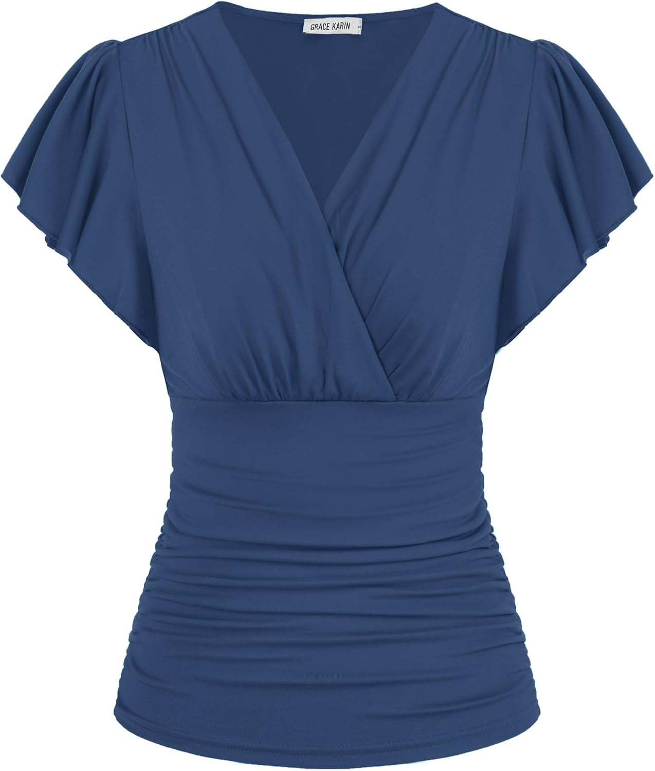 GRACE KARIN Womens Tops Dressy Casual, 2026 Ruffle Sleeve Wrap Blouses, V Neck Ruched Business Work Shirts Summer Clothes
