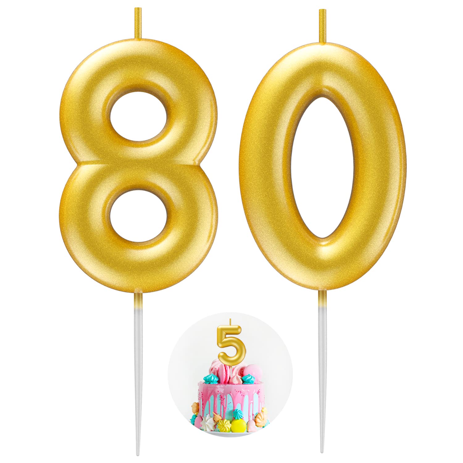 Gold Number 80 Candle Happy Birthday 3D Number Candles for Birthday Cake Party Decoration Wedding Anniversary Celebration Supplies
