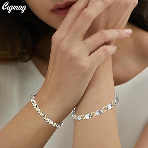 Miniatura 9 de Pulseras magnéticas para mujer, pulsera de titanio, imán de fuerza con herramienta ajustable (2 piezas)